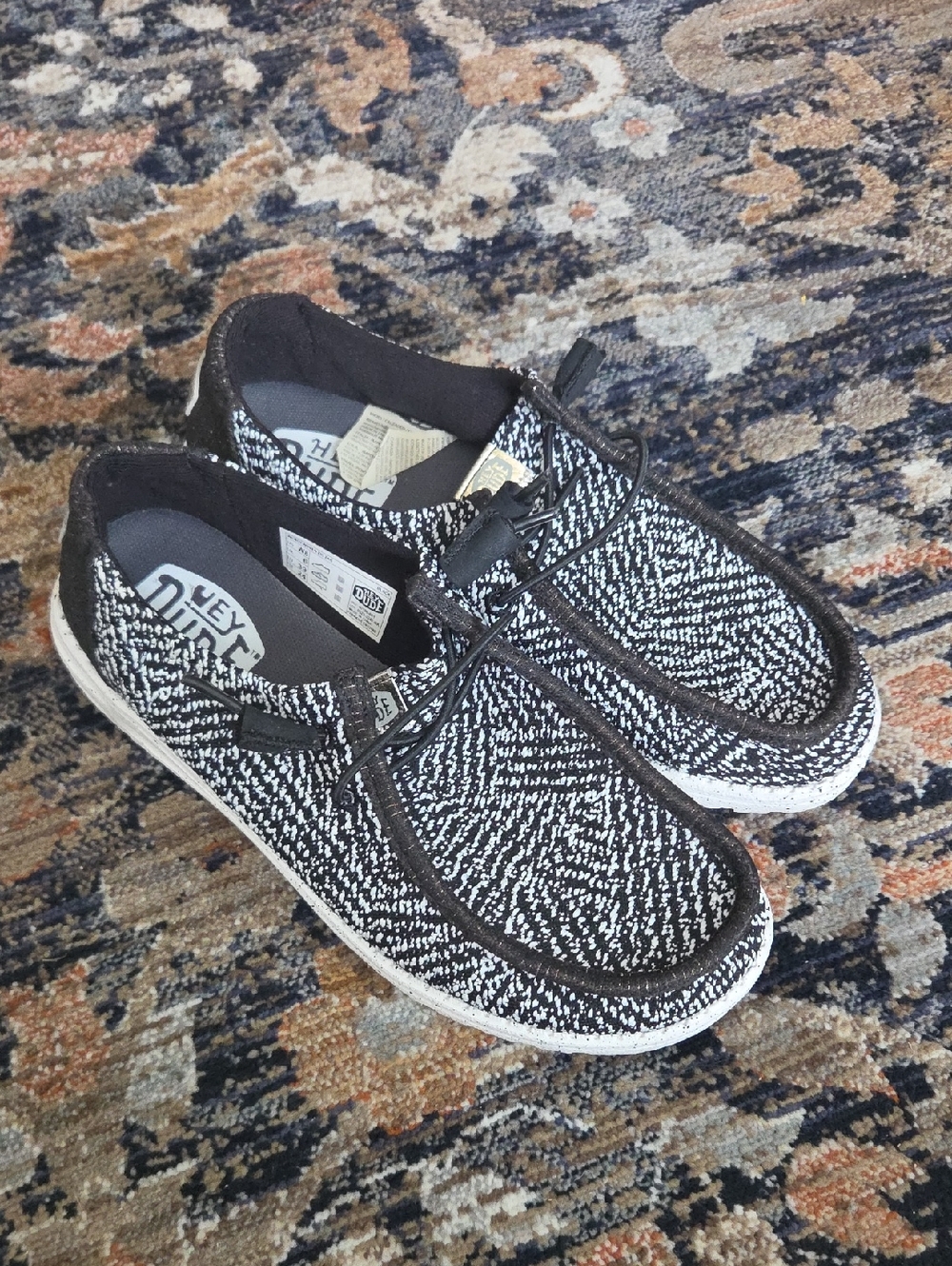 Hey Dude Black & White Patterned Woven Slip-On Shoes